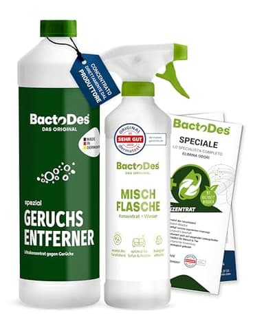 Bactodes - Neutralizzatore di Odori Concentrato 1 Litro con Spray - Detergente Enzimatico Universale a Effetto Bio-Microbico - Elimina Efficacemente Odori Sgradevoli