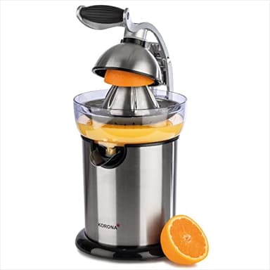 Korona 27050 Spremiagrumi | Corpo in acciaio inox di alta qualità | braccio ergonomico a leva | Facile da usare | 130 Watt | beccuccio con pratico tappo antigoccia
