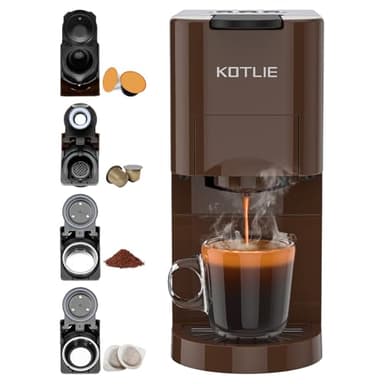KOTLIE Macchina Da Caffè Capsule 4 in1,Per NES/DG/Caffè Macinato/ESE PadS(44mm),19Bar,800ML(AC-513K)（MARRONE)