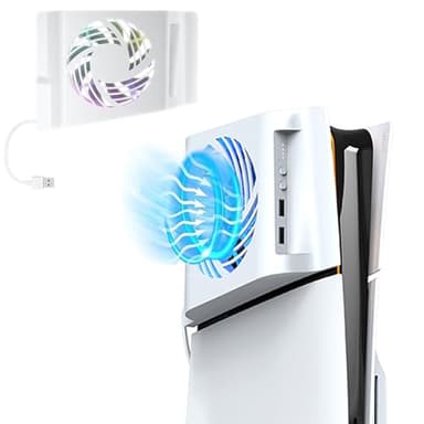 AriKroii Ventola per PS5 Slim Ventola di Raffreddamento,per accessori PS5 Slim,con dissipazione del calore laterale/rilevamento automatico della temperatura/luce RGB/3 velocità dell'aria/USB 2.0