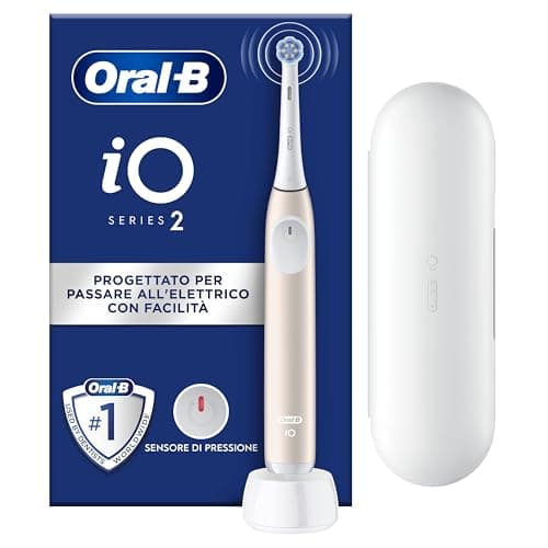 Oral-B iO 2 Spazzolino Elettrico Oral B, Rosa, 1 Testina Di Ricambio, 1 Custodia Da Viaggio, Supporto per testine, Spazzolino, Delicato sulle Gengive, Efficace sulla placca, Sensore di Pressione