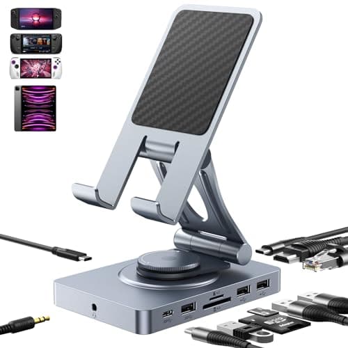Docking station USB C versatile per iPad (USB-C), 11 in 1 con lettore SD TF 4.0, HDMI 4K a 60Hz, RJ45, audio, USB A, USB C, dock girevole, anche per tablet, Steam Deck, ROG Ally, Legion Go, Samsung,