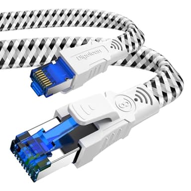 Digoloan Cavo di Rete Ethernet Cat 8 RJ45 15 Metri Cavo Internet in Nylon intrecciato Piatto 40Gbps 2000MHz Cavi Patch LAN Gigabit Schermati ad Alta Velocità