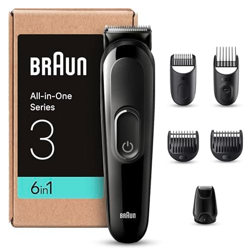 Braun Regolabarba Tagliacapelli Uomo Rasoio Elettrico Barba, 6-In-1 Styling Kit Ideale Per Barba, Capelli, 50 Minuti Di Utilizzo Senza Fili, Imballaggio Riciclabile, MGK3420