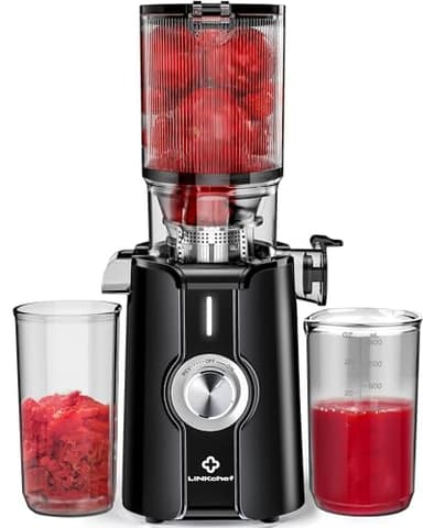 Pulizia Veloce Estrattore Automatico, 115mm Senza Preparazione Estrattore di Frutta e Verdura Intera, LINKchef Estrattore di Succo, Facile da Pulire, 1.2L 200w Nero