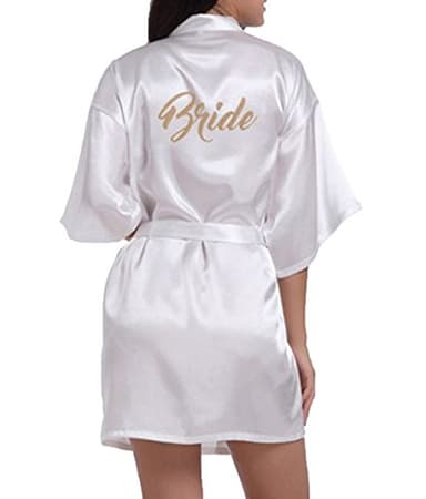 WPFING Vestaglia da Sposa in Bianco Festa della Sposa in Satin Vestaglia Donna (Large)