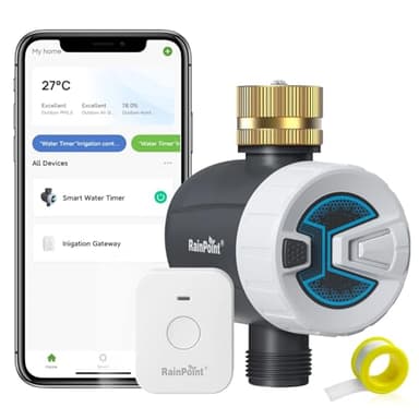 RAINPOINT Centralina Irrigazione WiFi, Computer Irrigazione Automatica con Ingresso in Ottone, Telecomando Smart APP Tramite WiFi 2,4 GHz o Bluetooth, Timer Irrigazione Wifi per Prato Giardino