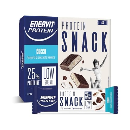 Enervit, Protein Snack al Cocco e Cioccolato Fondente, Barrette Energetiche Ricche di Proteine e Fibre, 25% di Proteine, Senza Glutine e Olio di Palma, 8 Barrette da 27 Grammi