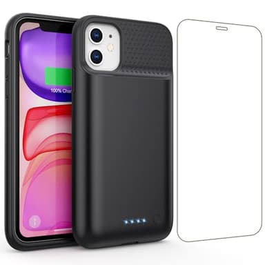 Feob Cover Batteria per iPhone 11/ XR (6,1"), 7500mAh Cover Ricaricabile Battery Case Custodia Batteria Cover Caricabatterie Cover Power Bank per iPhone 11/ XR (6,1") Backup Charger Case-Nero