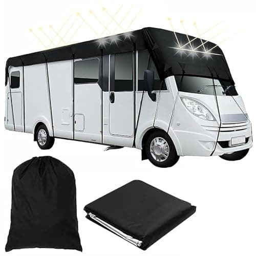 Telone Protettivo Per Camper, Telo Protettivo Per Roulotte, Copertura per roulotte 210D Impermeabile con Cinghie Retrattili e Borsa di Stoccaggio, Antipolvere e Protetto dal Sole, 7.5x3m