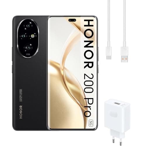 HONOR 200 Pro + Caricabatterie 100 W, Smartphone 5G, 12 GB+512 GB, Display AMOLED 6,78", Batteria 5200 mAh, Tripla Fotocamera 50 MP, Dual SIM, Android 14, Nero