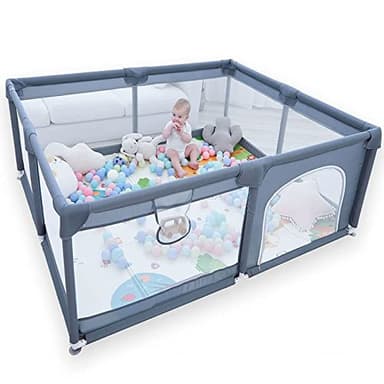 Box Bambini, 150x180x68cm Box per Bambini con Borsa di Stoccaggio, Base Antiscivolo e Rete Traspirante Recinzione per Bambini, Ampio Parco Giochi di Sicurezza Impermeabile in Tessuto Oxford - Grigio