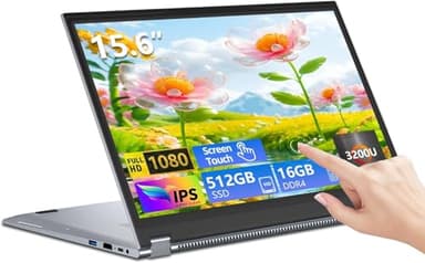Tunhail PC Portatile 15,6 Pollici, Computer Portatile 2 in 1, Notebook Capovolgimento a 360° 1920X1080 IPS,16GB RAM 512GB SSD,Ryzen R3 3200U Laptop, Supporto USB RJ45 Type-C,Per Studio Lavoro