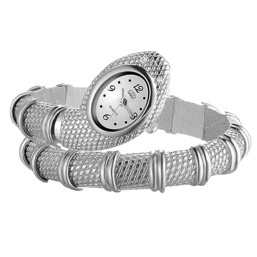 Silverora Orologio da donna a serpente: analogico al quarzo da donna con cinturino a serpente multistrato, flessibile, pieghevole, regalo per donne e Halloween, argento