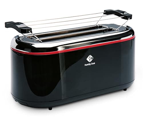 Family Care Tostapane Fetta Lunga 1300W - Tostapane 4 Fette, 3 Funzioni, Supporto per Brioche, 7 Livelli di Tostatura, Vassoio Raccogli Briciole, Corpo in Acciaio Inossidabile