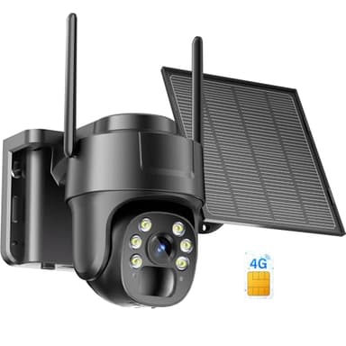 KKB 4G LTE Telecamera Esterno con SIM, 2K Telecamere 4G Batterie Senza Fili con Pannello Solare, Videocamera Sorveglianza 360° PTZ Visione Notturna a Colori, Audio Bidirezionale, PIR Rilevamento, IP66