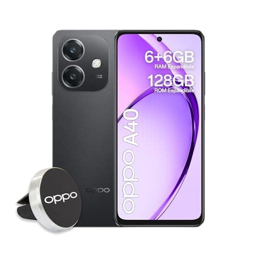 OPPO A40 Smartphone, Fotocamera AI 50MP, Selfie 5MP, Display 6.67” 90HZ LCD HD+, 5100mAh, RAM 12GB (6+6) +ROM 128GB (esp1TB), IP54, Supporto Auto [Versione Italia], Sparkle Black