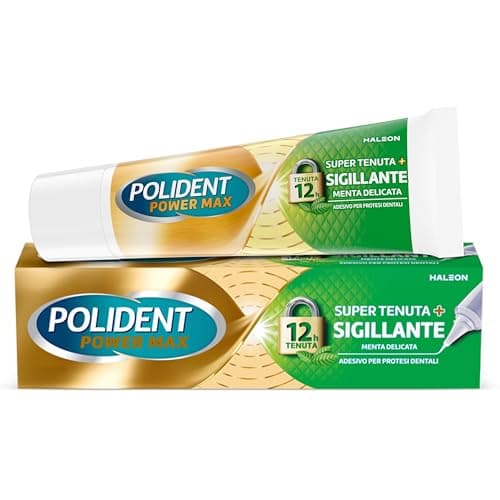 Polident Power Max Super Tenuta+Sigillante, Adesivo per protesi Dentale, 12 ore di forte tenuta, Gusto Menta Delicata, 40g​