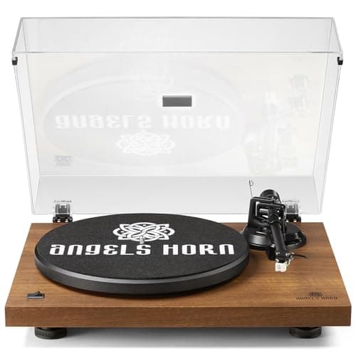 ANGELS HORN Giradischi Vinile, Giradischi Bluetooth, Lettore Vinile con Contrappeso Regolabile e Cartuccia Magnetica e 2 Velocità 33/45 RPM - Legno