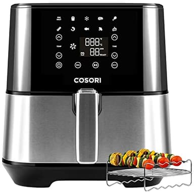 COSORI Friggitrice ad Aria 5,5 Litri, Air Fryer Risparmio Energetico, con Accessori di Griglia, 9 Funzioni & Speciale Essicamento, 10 Ricette Normali & 10 Ricette di Essicamento, 1700W, Argento