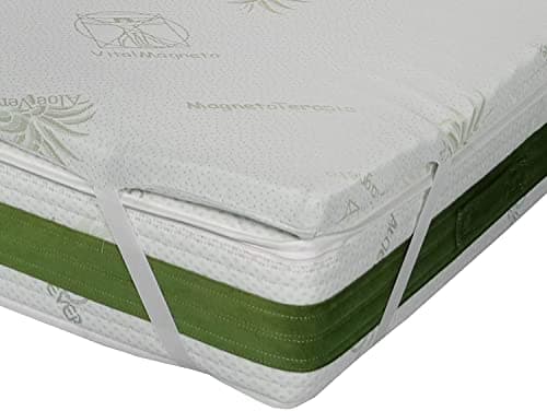 Topper CORRETTORE in Memory Foam Fresco da 5 CM,SFODERABILE in Aloe Vera con Elastici (160 x 190 Cm Matrimoniale)