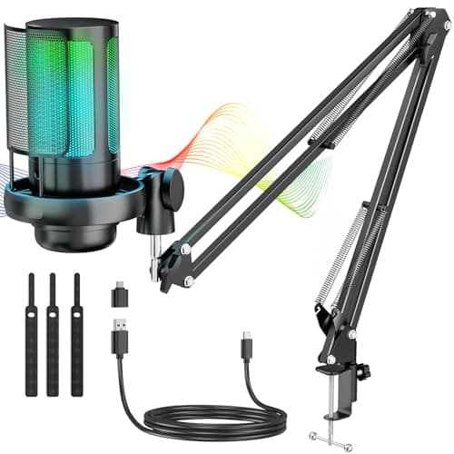 Anykuu Microfono a Condensatore RGB Kit Microfono USB Plug & Play 192kHz/24-Bit Microfono Cardioide con Filtro Anti-Pop e Supporto Antiurto per PC Gaming Mac YouTube Registrazione Podcast