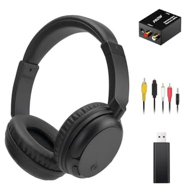 PROW Cuffie Senza Fili per TV, Cuffie Bluetooth5.3 Over-Ear con Funzione Radio RM, Cuffie TV Senza Fili Leggere per Anziani, 30 Ore di Riproduzione, Supporto Uscita Audio Coassiale Ottica RCA AUX USB