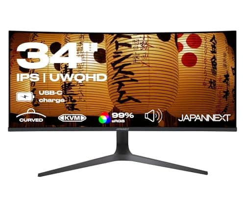 JapanNext Monitor Curvo 34" IPS UWQHD (3440x1440) | HDR & KVM | Ricarica tramite USB-C (65W) Altezza regolabile Altoparlanti integrati | G-Sync/FreeSync | Garanzia 2 anni | JN-IPSC34UWQHDR-C65W-H