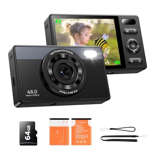 Fotocamera Digitale Bambini Compatta 64GB: 48MP Fotografica Anti-Shake Fotocamera Vlogging per YouTube 16X Digital Zoom Photo Filtrazione Ripresa Continuo Automessa a Fuoco Fotocamera