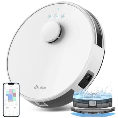 LEFANT M1 Robot Aspirapolvere, Serbatoio Acqua e Contenitore Polvere 2 in 1, Navigazione LDS, Mappatura Multistrato, 150 Minuti, 4000pa, No-go Zone, Adatto a Peli di Animali e Pavimenti Duri, Bianco