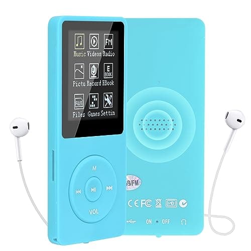 COVVY 16 GB Lettore musicale MP3 portatile da, supporta schede di memoria SD fino a 64 GB, lettore MP3 HiFi con audio senza perdita, registrazione di musica/video/voce/radio FM(16G,Azzurro)