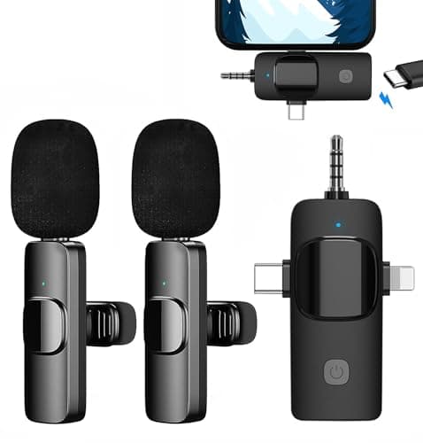 Microfono Wireless per iPhone/iOS/Androide/PC/Laptop, Plug & Play Professionale Microfono Bluetooth, Microfono Lavalier Wireless Riduzione del Rumore per Youtube, TikTok, Vlog Registrazione Video