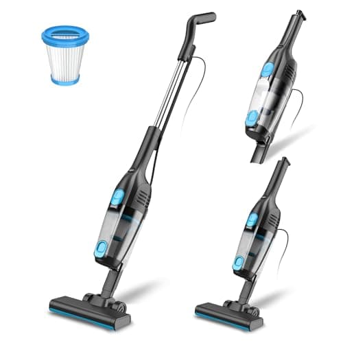 Aspirapolvere con Filo, Scopa Elettrica con Filo Potente 20Kpa 600W, 3 in 1 Aspirapolvere Portatile con Cavo Lungo 5m, Aspirapolvere senza Sacco Leggero Antigroviglio per Peli di Animali Tappeti
