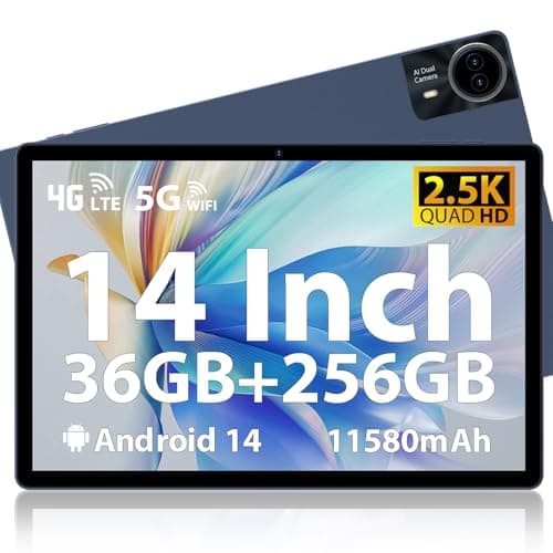 MAXLEGEN Android 14 Tablet, Display 14 Pollici 2,5K Incell, 36GB RAM+256GB ROM(TF 1TB), 4G LTE+5G WiFi Tablet con Octa Core/4 altoparlanti/11580 mAh/BT5.0/GMS/GPS, Pen/custodia/auricolare Inclusa