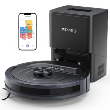 BPMIO Robot Aspirapolvere e Lavapavimenti con Stazione Auto-Svuotante, Pulizia Senza Sforzo per 60 Giorni, 5500Pa, Navigazione LiDAR, 120 Minuti, Alexa/WiFi/App, Ideale per Pelo di Animali