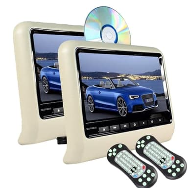Monitor Per Poggiatesta Per Auto, Monitor DVD Multimediale HD Ultrasottile Da 9 Pollici, Supporta Giochi Wireless/Emissione A Infrarossi, Per La Maggior Parte Delle Auto, Con Telecomando,Beige-2PCS