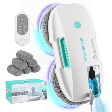 HAUSHOF Robot lavavetri 3800Pa telecomandato, Robot per pulire finestre spruzzo d'acqua automatico, pianificazione del percorso AI e rilevamento dei bordi di grattacieli, porte di vetro