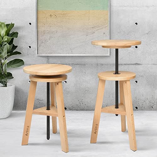 Artina Sgabello Professionale per artisti Arles Ø 30 cm - Sgabello da Pittura e Disegno - Legno pregiato di faggio - Altezza Regolabile 48-66cm - Ideale per dipingere - gira a 360 gradi