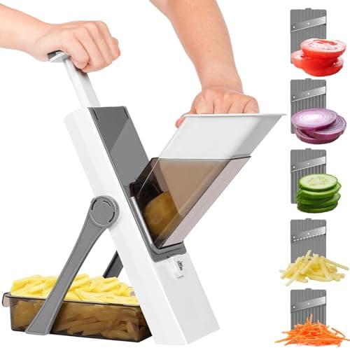 Mandolina Affettatrice di Verdure Professionale, Affettatrice per Mandolina Sicura per Cucina, Spessore Regolabile Patate, Tritatutto Verticale per Cipolle Grigio