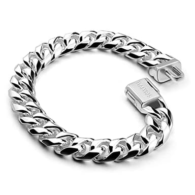 Dankadi Moda Uomo 925 Argento Sterling Bracciale- Argento classico 10MM catena cubana 7 "7.5" 8 "8.5" 9 "9.5" 10" Gioielli Fine Regalo, 7 inch, Fashion Glossy Style