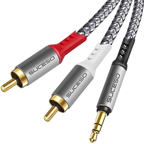 SUCESO Cavo RCA Jack 3.5mm Cavo Adattatore 3,5 mm a 2 RCA Maschio Cavo Audio Stereo Jack in Nylon per Amplificatore Altoparlante Subwoofer Smartphone Tablet Proiettore TV MP3 DVD Home Theater ecc - 2M
