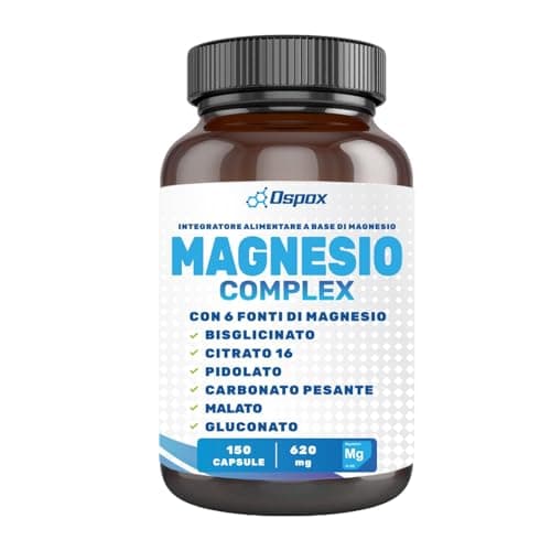 Magnesio Completo Capsule 150 con 6 Fonti: Bisglicinato, Pidolato, Treonato, Malato, Citrato e Gluconato - Contro Stanchezza e Affaticamento