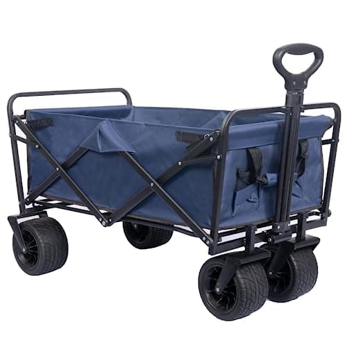 Carrello Spiaggia con Ruote Grandi, Carrello da Spiaggia Pieghevole con 2 Tasche a rete, Carretto Spiaggia per Giardino da Campeggio all'aperto Ogni Tipo di Terreno
