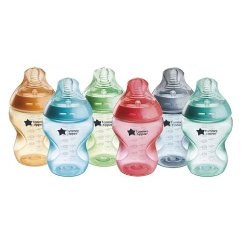Tommee Tippee Biberon Closer to Nature, Tettarella Simile al Seno con Valvola Anticolica, 260ml, Confezione da 6, Fiesta Multicolore