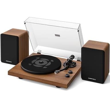 Qlearsoul SoulBox S1 Giradischi con Altoparlanti Stereo, Giradischi Bluetooth, Lettore Vinile con Preamp Integrato, Braccio a S, 33/45 RPM