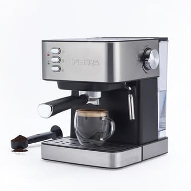 Petra Macchina Espresso Manuale con Montalatte – Compatibile con Caffè Macinato, Pompa Italiana a Pressione da 15 Bar, Serbatoio d'Acqua Rimovibile da 1.6L, Include Portafiltro, 850W, PT6137VDE