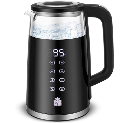 ForMe Bollitore Elettrico in Vetro 1,7 L Selezione della Temperatura Regolabile da 40-100 C LED Display Digitale della Temperatura I Funzione di Mantenimento Caldo Arresto Automatico Teiera Senza BPA