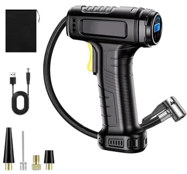 Compressore d'aria per pneumatici, gonfiatore di pneumatici per auto a batteria 12V, pompa per pneumatici per auto, gonfiatore di pneumatici con spegnimento automatico da 150 PSI, luce LED e 4 ugelli