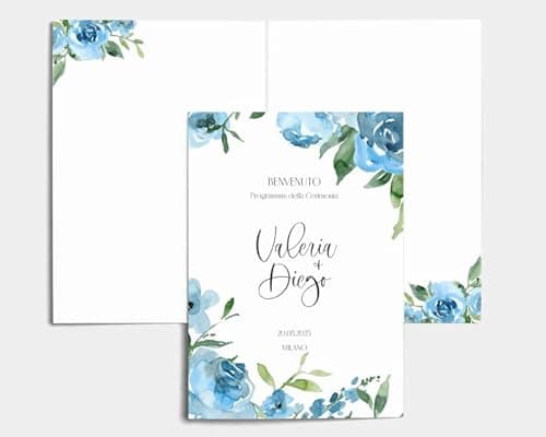 Libretto Cerimonia Nozze CON STAMPA AD ALTA QUALITÁ - Blue Romance - Libretto messa completamente PERSONALIZZABILE (ANCHE I COLORI) (1)