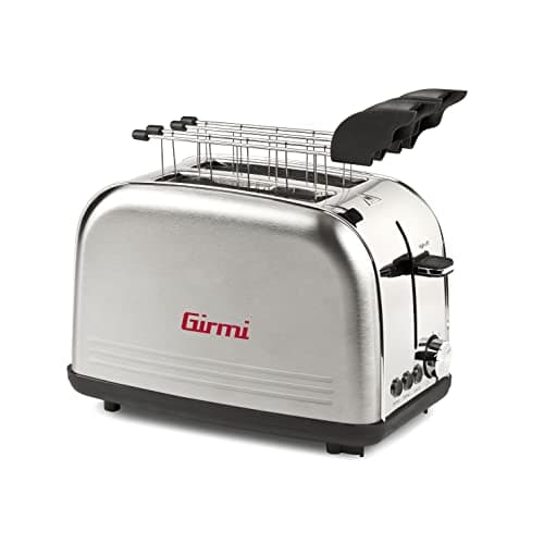 Girmi TP57 Tostapane, 800 W, Corpo e pinze INOX, Ampie fessure per toast farciti, Timer, 8 Livelli di cottura, Espulsione automatica, Spegnimento automatico, Raccogli briciole